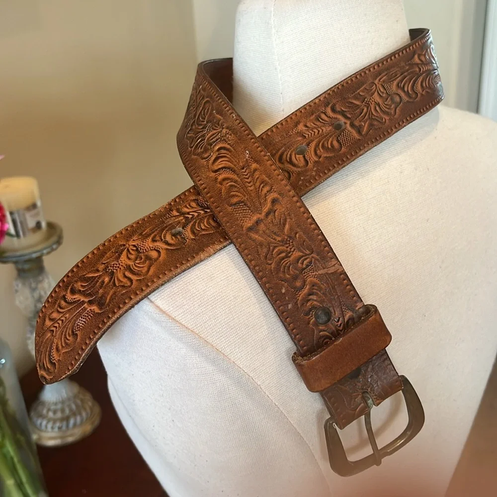Vintage Brown Embossed Leather Belt